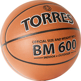 Мяч баск. TORRES BM600, B32025, р.5, ПУ, нейлон. корд, бут. камера, темнокоричневый-черн